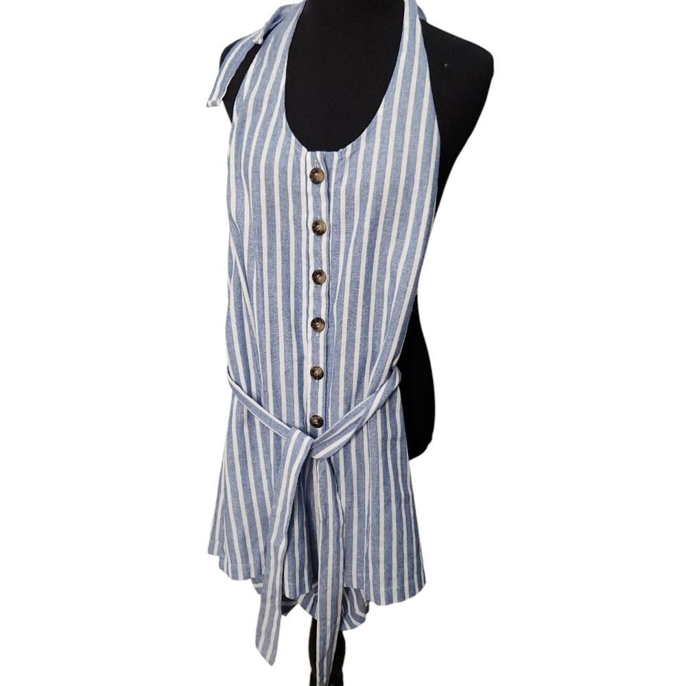 NWT Zaful Blue White Stripe Shorts Romper Size Large